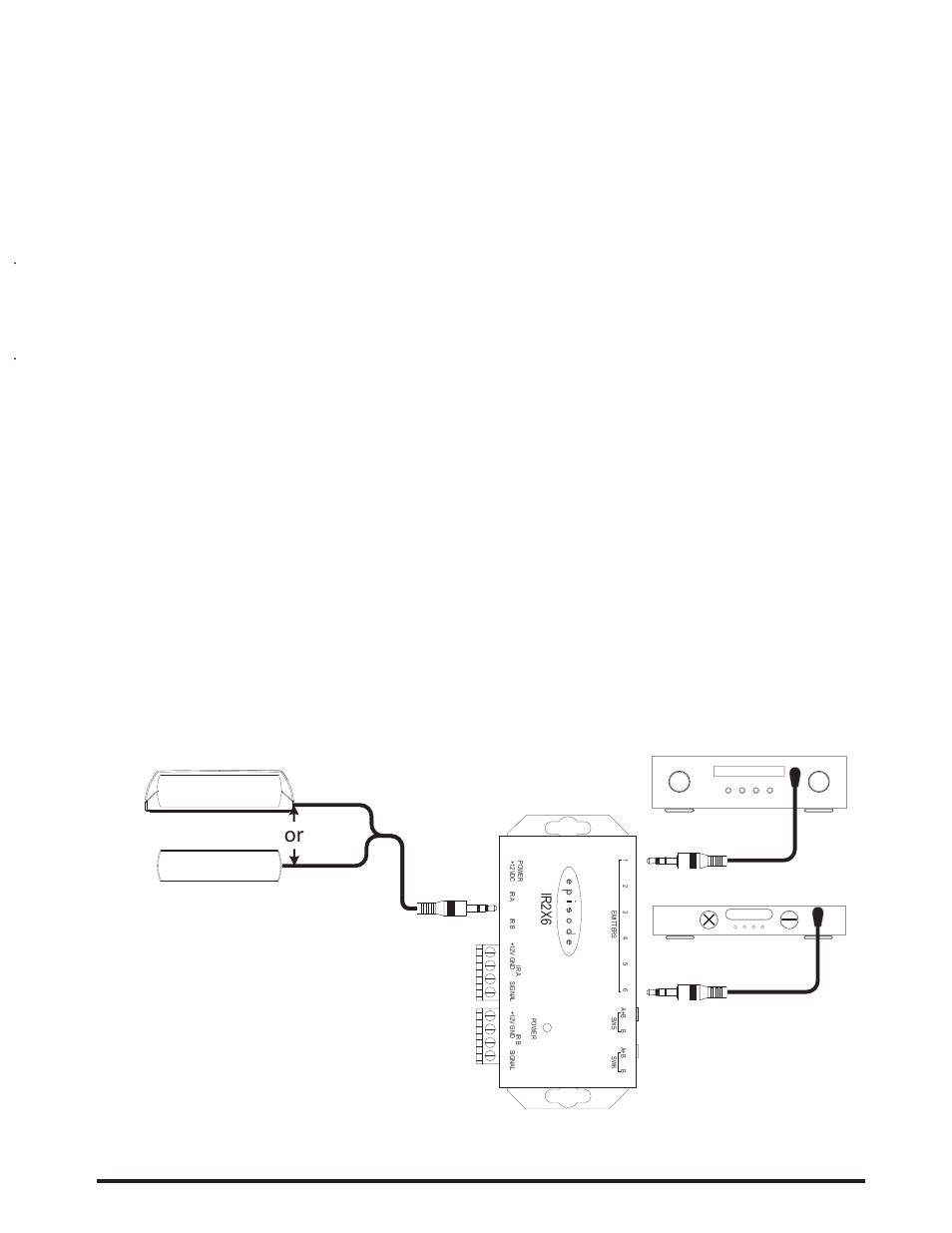 Basic connections (1/8” – 3.5mm jacks), Ee-ir-rcvr-table žƌ ee-ir-rcvr-surface, Av receiver | Cable/sat box | Staub Electronics KIT-IR-RPTR-2X6 EPISODE - ELECTRONICS 2X6 IR REPEATER WITH POWER SUPPLY User Manual | Page 2 / 6