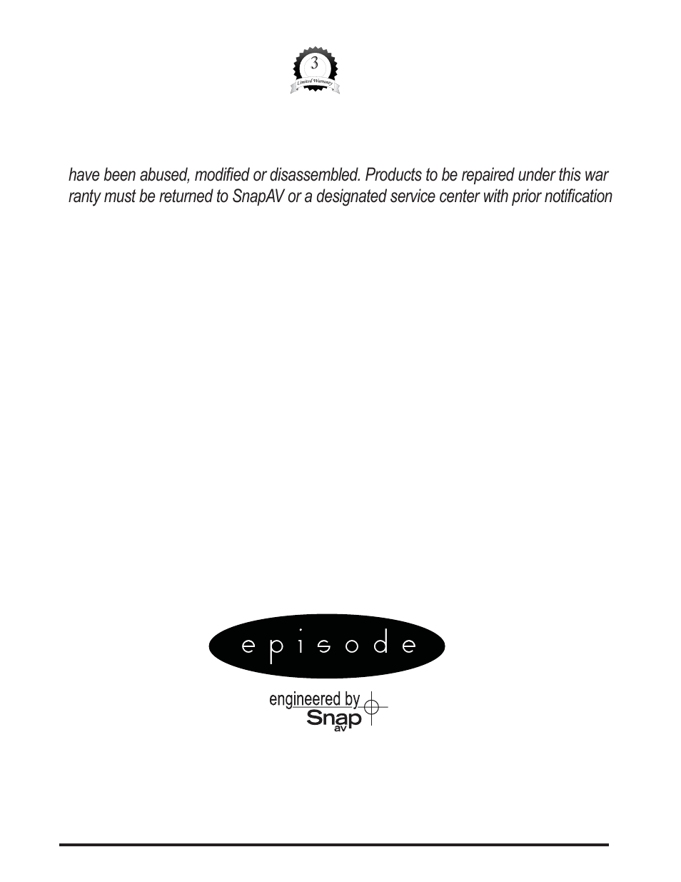 Year limited warranty, Warranty 5. contacting technical support | Staub Electronics KIT-IR-RPTR-2X6 EPISODE - ELECTRONICS 2X6 IR REPEATER WITH POWER SUPPLY User Manual | Page 6 / 6