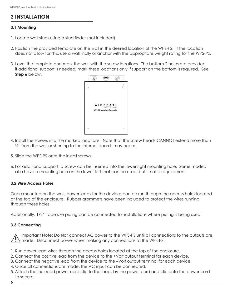 3 installation | Staub Electronics WPS-PS18-12VDC-18A WIREPATH - SURVEILLANCE 18 OUTPUT POWER SUPPLY 12V DC 18A PTC FUSES User Manual | Page 6 / 8