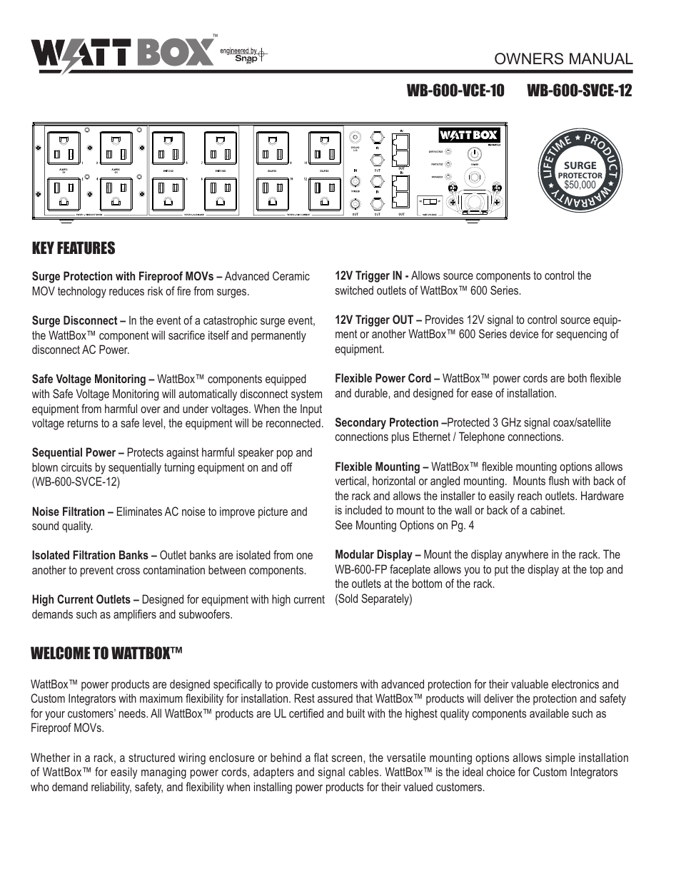 Staub Electronics WB-600-SVCE-12 WATTBOX - SEQUENCING POWER CONDITIONER W_ SAFE VOLTAGE, 12 OUTLETS User Manual | 12 pages