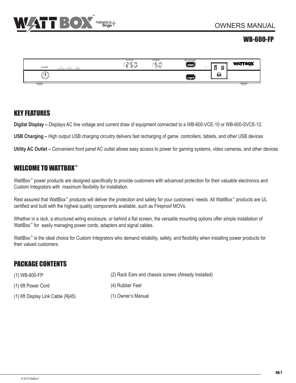 Staub Electronics WB-600-FP WATTBOX - FACEPLATE DISPLAY OPTION FOR 600 SERIES User Manual | 6 pages