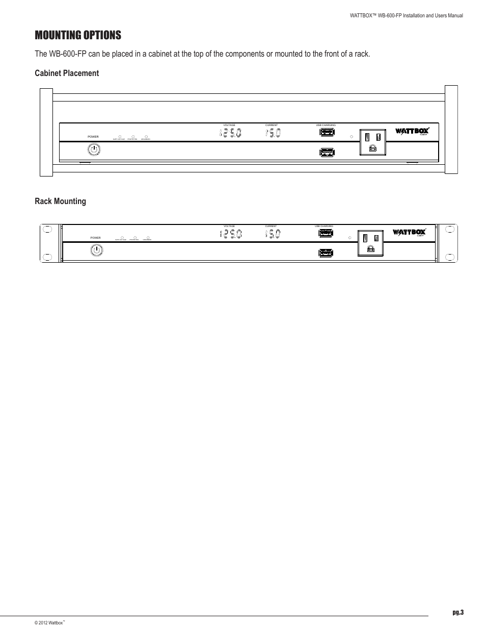 Mounting options, Pg.3 | Staub Electronics WB-600-FP WATTBOX - FACEPLATE DISPLAY OPTION FOR 600 SERIES User Manual | Page 3 / 6