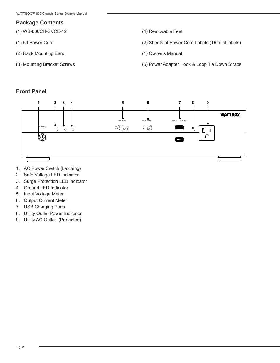 Package contents front panel | Staub Electronics WB-600CH-SVCE-12 WATTBOX - SEQUENCING CHASSIS POWER CONDITIONER - 12 OUTLETS, 2 COAX, 2 ETHERNET User Manual | Page 2 / 12