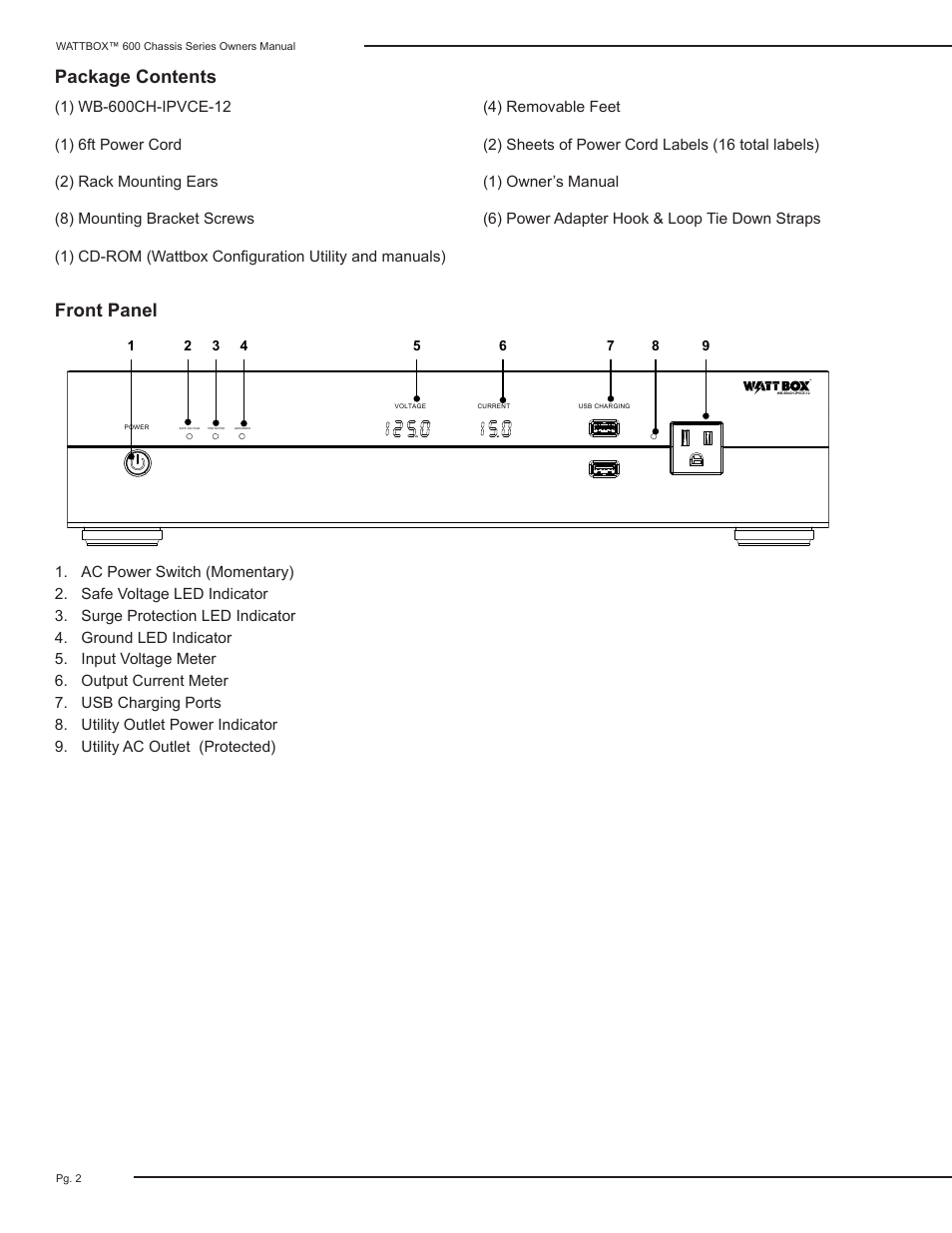 Package contents front panel | Staub Electronics WB-600CH-IPVCE-12 WATTBOX - IP+ CONTROLLABLE 12 OUTLET (8 CONTROLLED) CHASSIS POWER CONDITIONER WITH AUTO REBOOT User Manual | Page 2 / 12