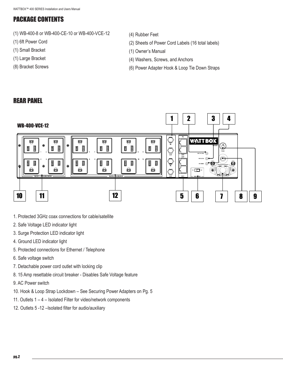 Staub Electronics WB-400-8 WATTBOX - POWER CONDITIONER, 8 OUTLETS User Manual | Page 2 / 12