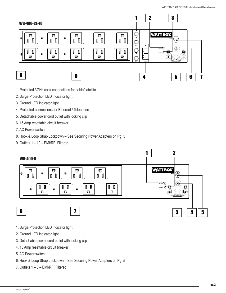 Staub Electronics WB-400-8 WATTBOX - POWER CONDITIONER, 8 OUTLETS User Manual | Page 3 / 12