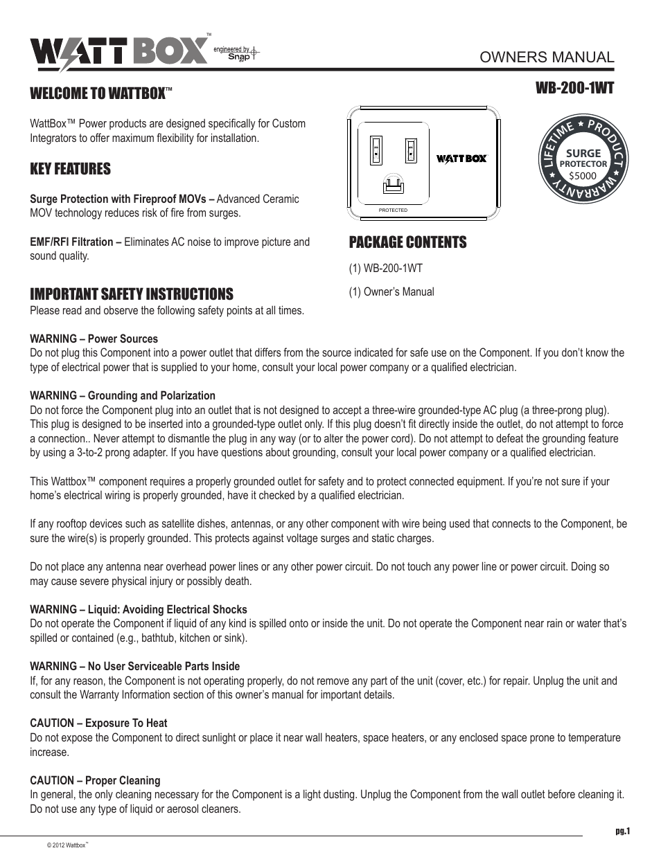Staub Electronics WB-200-IPCE-3 WATTBOX - IP CONTROLLABLE 3 OUTLET COMPACT POWER CONDITIONER WITH AUTO REBOOT User Manual | 2 pages