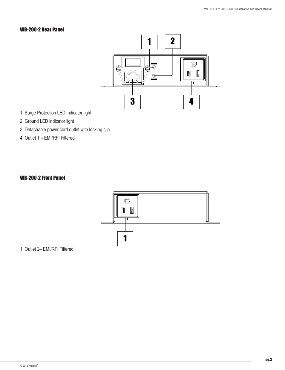 Staub Electronics WB-200-2 WATTBOX - MOUNTED POWER CONDITIONER, 2 OUTLETS User Manual | Page 3 / 12
