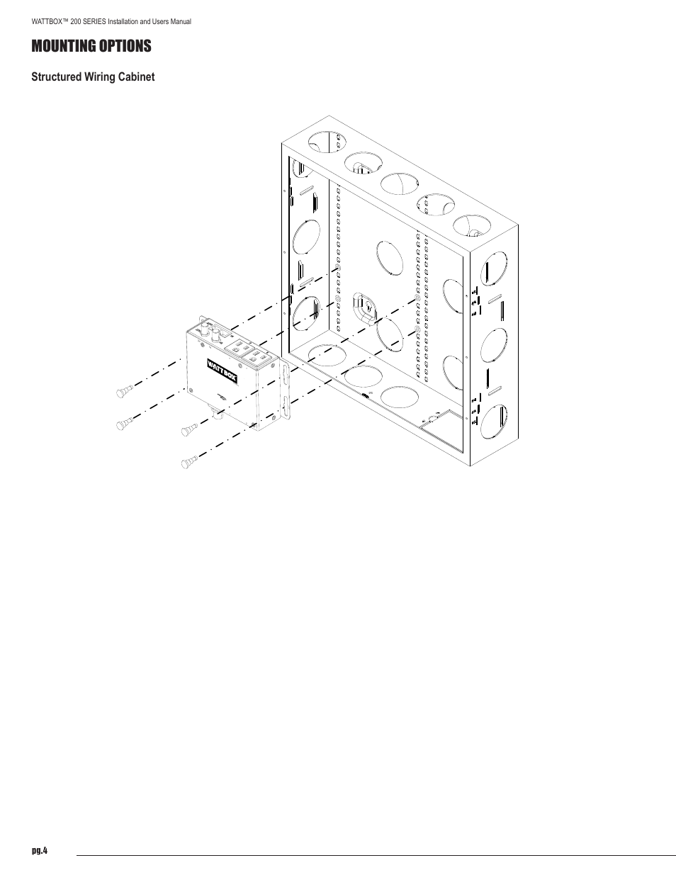 Mounting options, Structured wiring cabinet, Wb-200c e-4 | Pg.4 | Staub Electronics WB-200-2 WATTBOX - MOUNTED POWER CONDITIONER, 2 OUTLETS User Manual | Page 4 / 12
