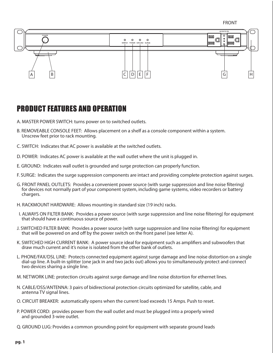 Product features and operation | Staub Electronics WB-200-9HTR WATTBOX - POWER CONDITIONER - 9 OUTLETS - 5400 JOULES - EMI_RFI NOISE FILTRATION User Manual | Page 2 / 4