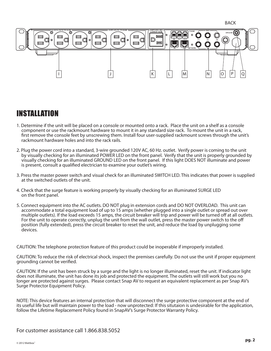 Installation | Staub Electronics WB-200-9HTR WATTBOX - POWER CONDITIONER - 9 OUTLETS - 5400 JOULES - EMI_RFI NOISE FILTRATION User Manual | Page 3 / 4