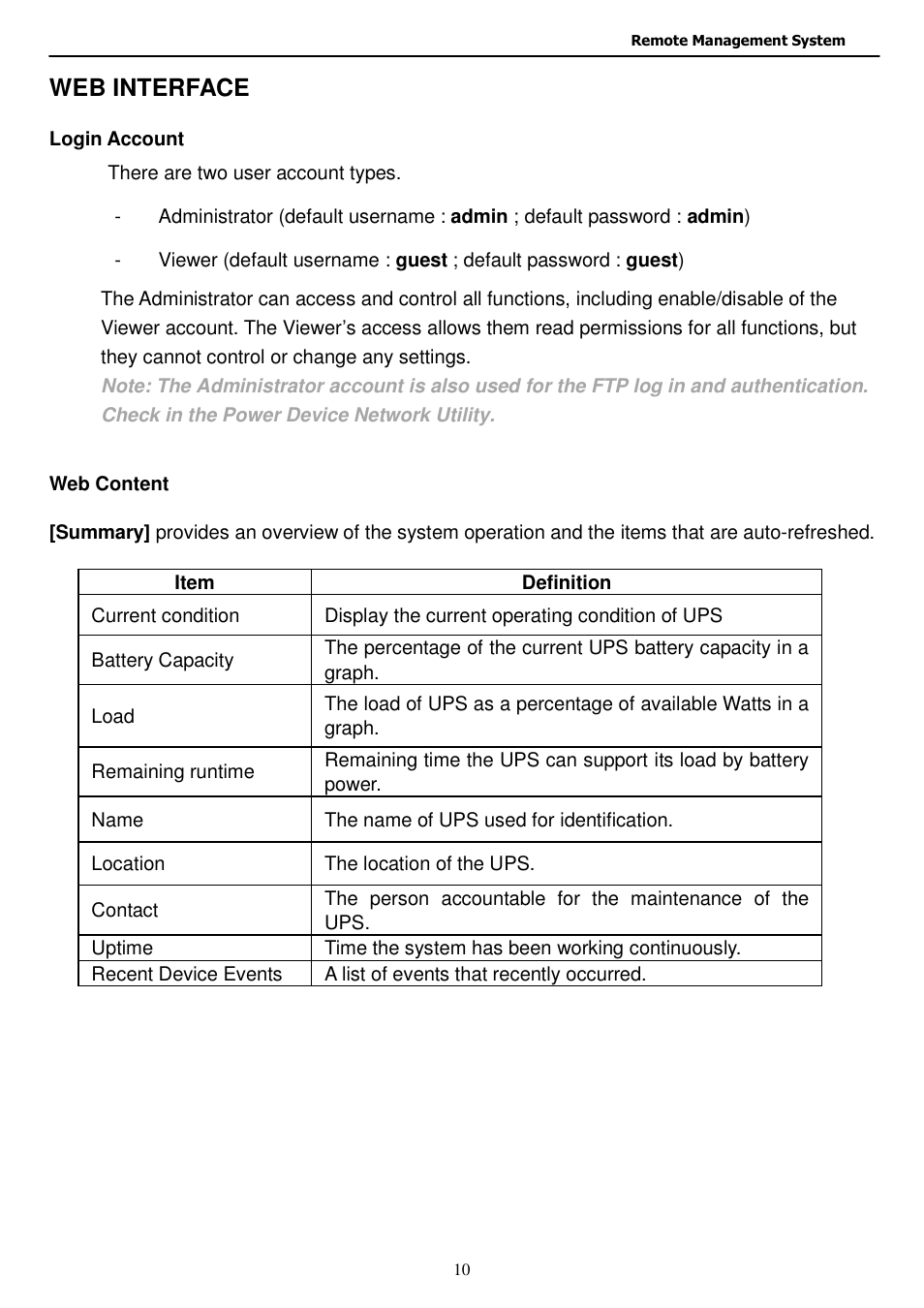 Web interface | Staub Electronics EP-400-NMC EPISODE - RACK MOUNT UPS NETWORK MANAGMENT CARD User Manual | Page 10 / 21