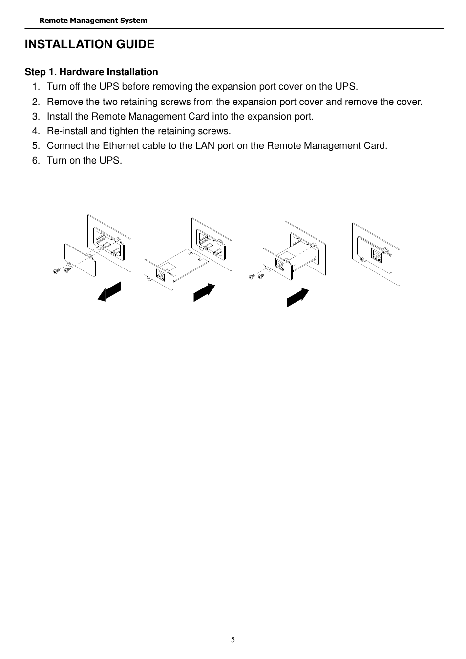 Installation guide | Staub Electronics EP-400-NMC EPISODE - RACK MOUNT UPS NETWORK MANAGMENT CARD User Manual | Page 5 / 21