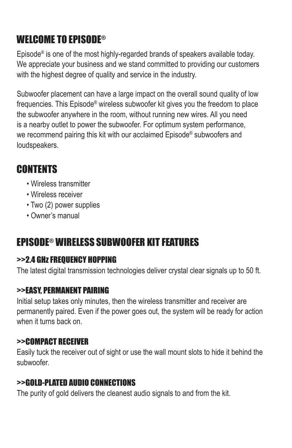 Staub Electronics ES-SUB-WIRELESS EPISODE - WIRELESS SUBWOOFER KIT User Manual | Page 3 / 8