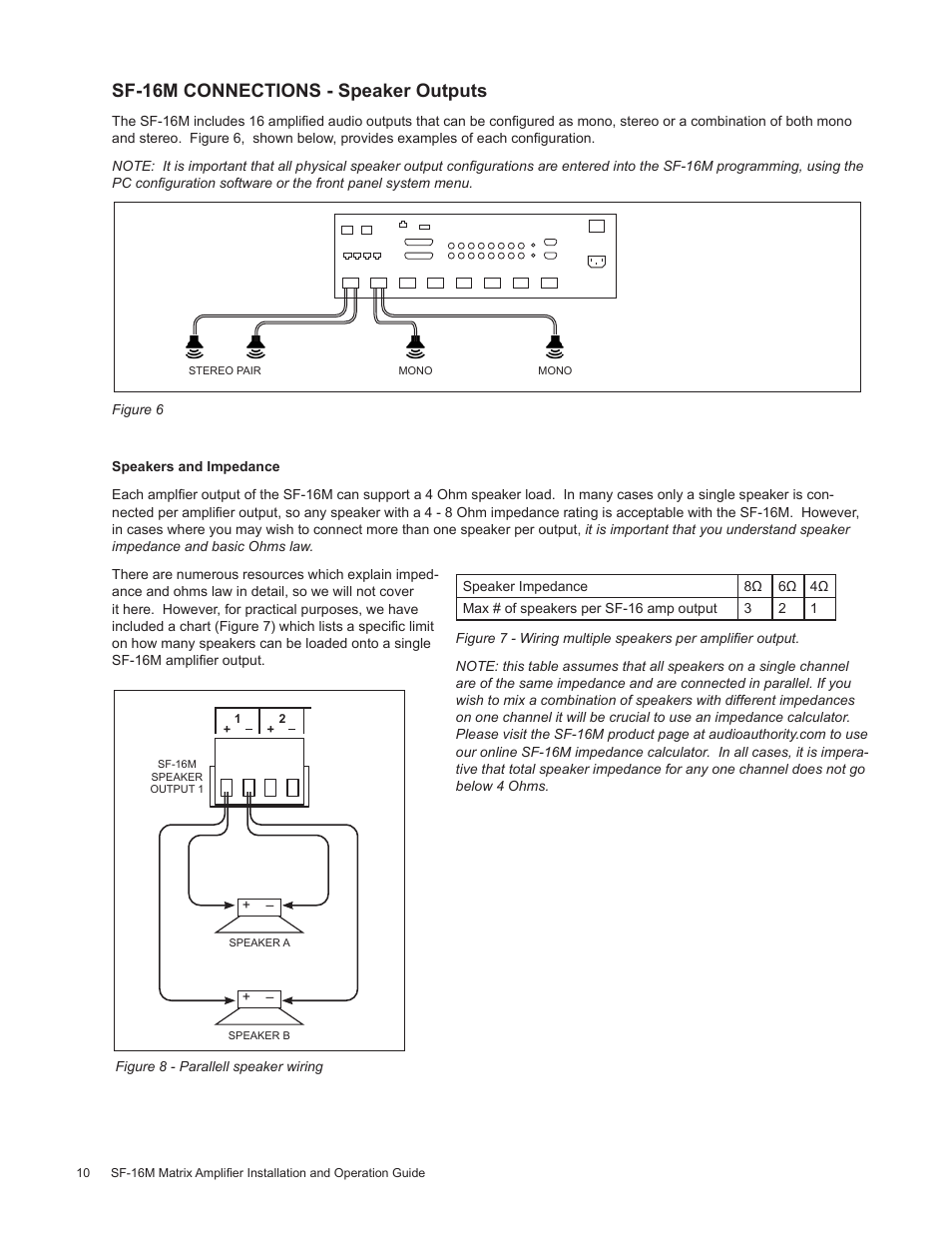 Sf-16m connections - speaker outputs | Staub Electronics AA-SF-16M AUDIO AUTHORITY - 16 CHANNEL MATRIX AMPLIFIER WITH FLEXPORT INPUTS User Manual | Page 10 / 24