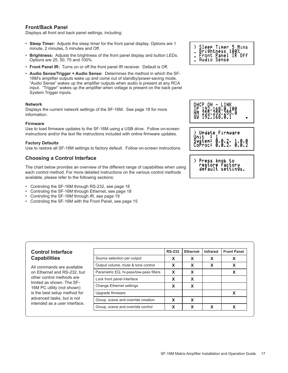 Staub Electronics AA-SF-16M AUDIO AUTHORITY - 16 CHANNEL MATRIX AMPLIFIER WITH FLEXPORT INPUTS User Manual | Page 17 / 24