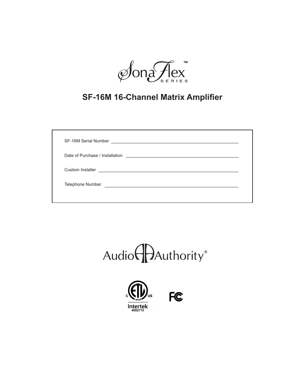 Sf-16m 16-channel matrix amplifier, Ink color: white, 2006 left chassis cover artwork | Staub Electronics AA-SF-16M AUDIO AUTHORITY - 16 CHANNEL MATRIX AMPLIFIER WITH FLEXPORT INPUTS User Manual | Page 2 / 24