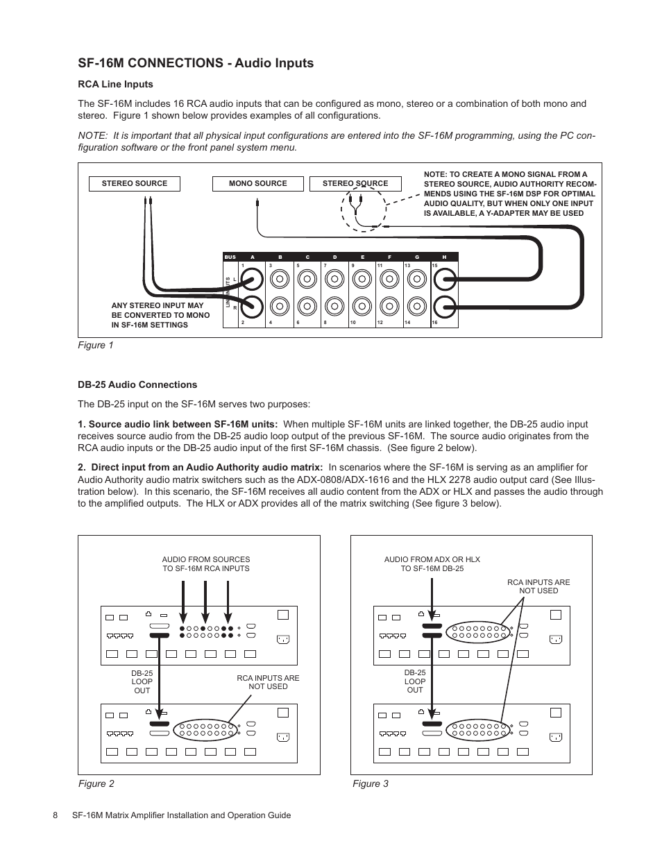 Sf-16m connections - audio inputs, Figure 2 figure 3 | Staub Electronics AA-SF-16M AUDIO AUTHORITY - 16 CHANNEL MATRIX AMPLIFIER WITH FLEXPORT INPUTS User Manual | Page 8 / 24