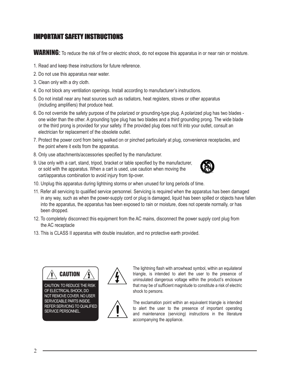 Important safety instructions warning, Important safety instructions | Staub Electronics EA-AMP-SUB-1D-500 EPISODE - DIGITAL SUBWOOFER AMP User Manual | Page 2 / 8