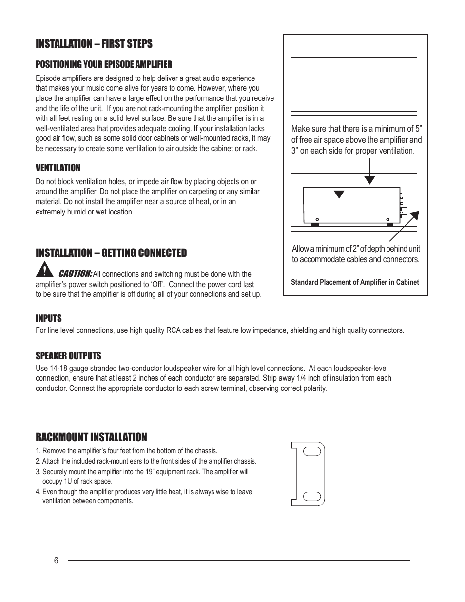 Installation – first steps, Installation – getting connected, Rackmount installation | Staub Electronics EA-AMP-SUB-1D-500 EPISODE - DIGITAL SUBWOOFER AMP User Manual | Page 6 / 8