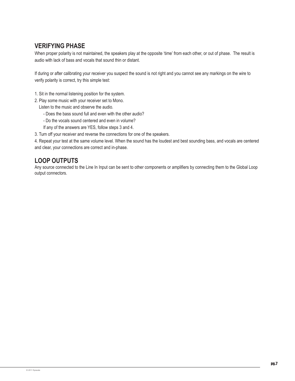 Verifying phase, Loop outputs | Staub Electronics EA-AMP-12D-70A EPISODE - 12 CHANNEL 70 WATTS DIGITAL AMPLIFIER WITH AUTO POWER User Manual | Page 7 / 14