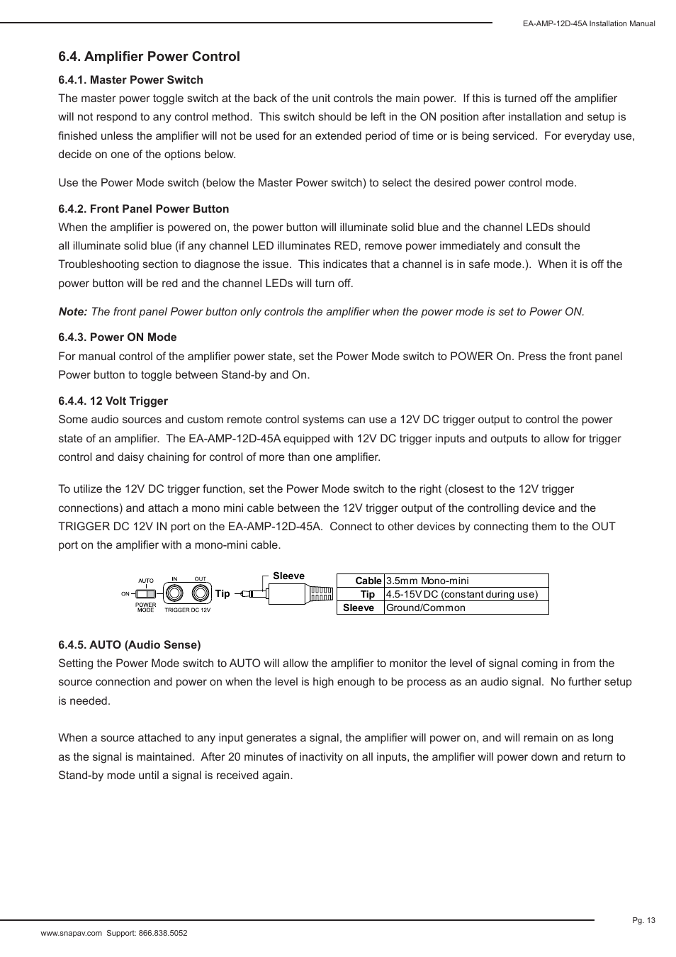 Amplifier power control | Staub Electronics EA-AMP-12D-45A EPISODE - 12 CHANNEL 45 WATTS DIGITAL AMPLIFIER User Manual | Page 13 / 20