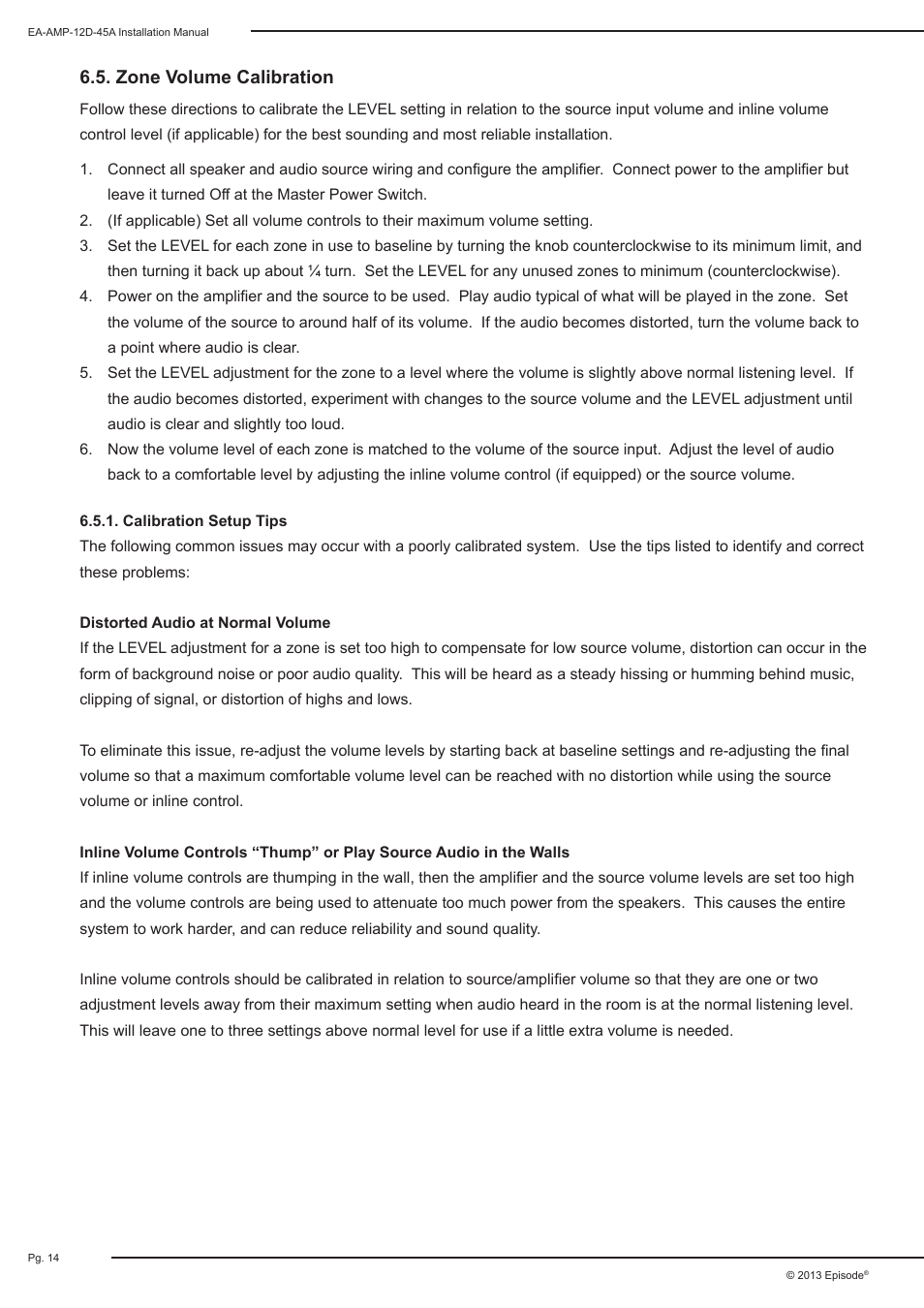 Zone volume calibration | Staub Electronics EA-AMP-12D-45A EPISODE - 12 CHANNEL 45 WATTS DIGITAL AMPLIFIER User Manual | Page 14 / 20
