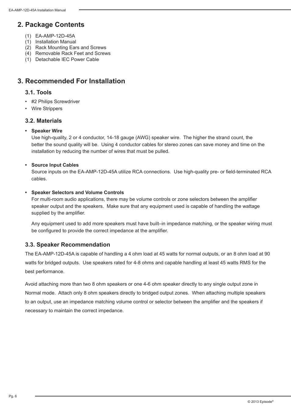 Package contents 3. recommended for installation | Staub Electronics EA-AMP-12D-45A EPISODE - 12 CHANNEL 45 WATTS DIGITAL AMPLIFIER User Manual | Page 6 / 20