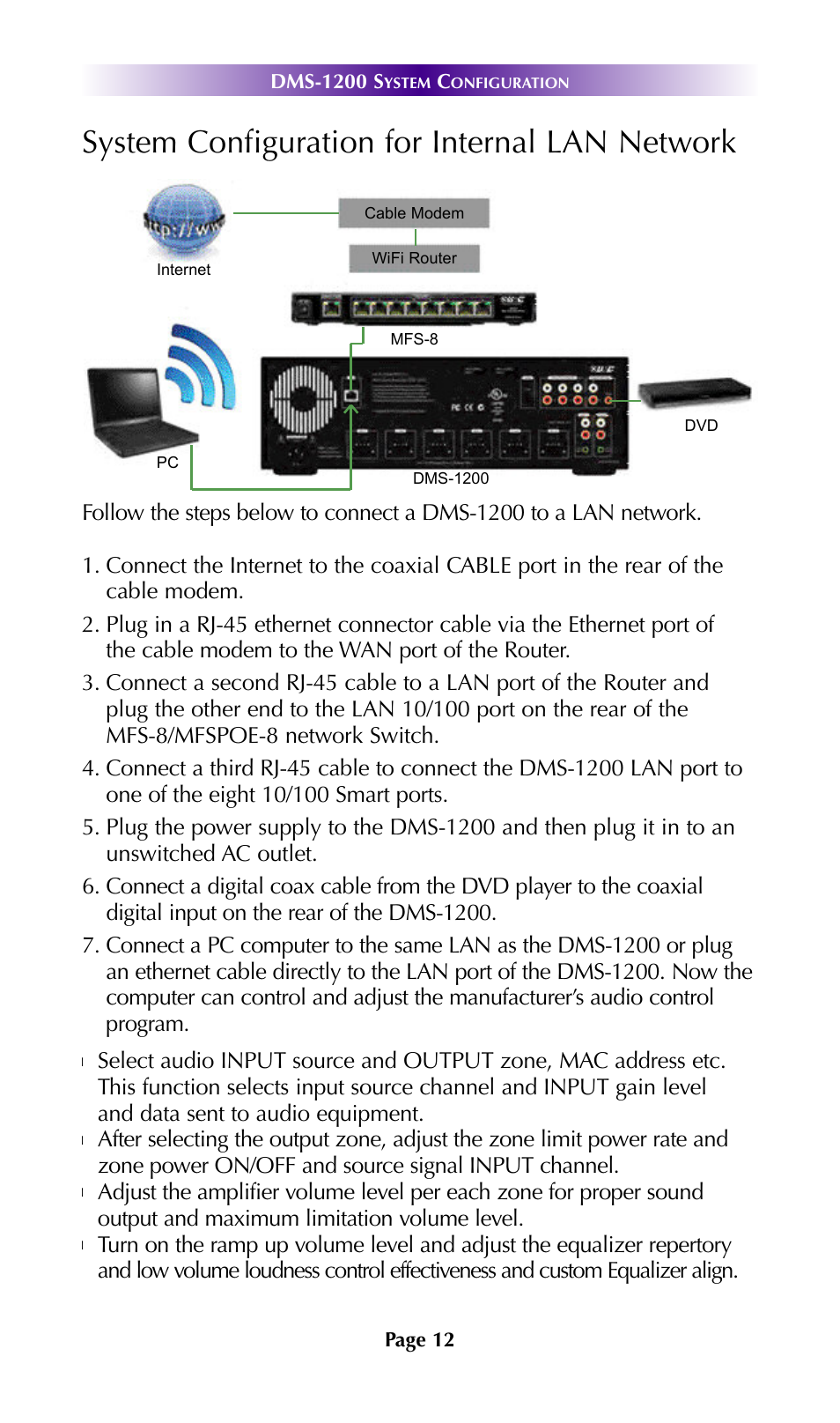 System configuration for internal lan network | Staub Electronics DMS-1200 URC - MULTI ZONE NETWORK AMPLIFIER User Manual | Page 15 / 18