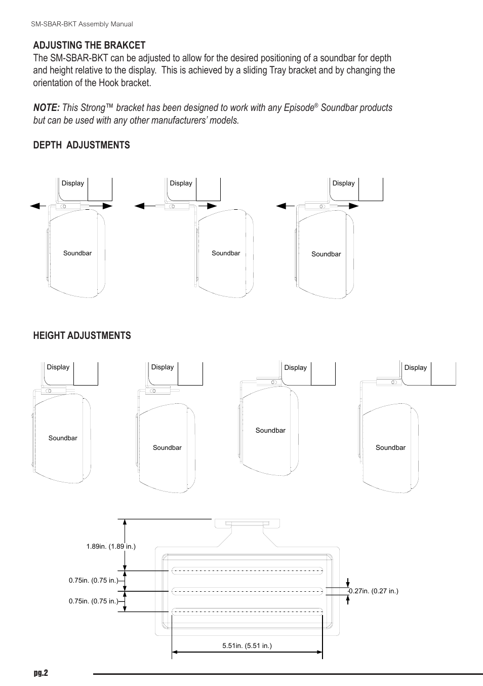 Staub Electronics SM-SBAR-BKT STRONG - UNIVERSAL SOUNDBAR BRACKET FOR FLAT PANEL TVS User Manual | Page 2 / 4