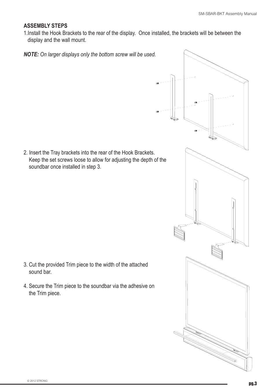 Staub Electronics SM-SBAR-BKT STRONG - UNIVERSAL SOUNDBAR BRACKET FOR FLAT PANEL TVS User Manual | Page 3 / 4