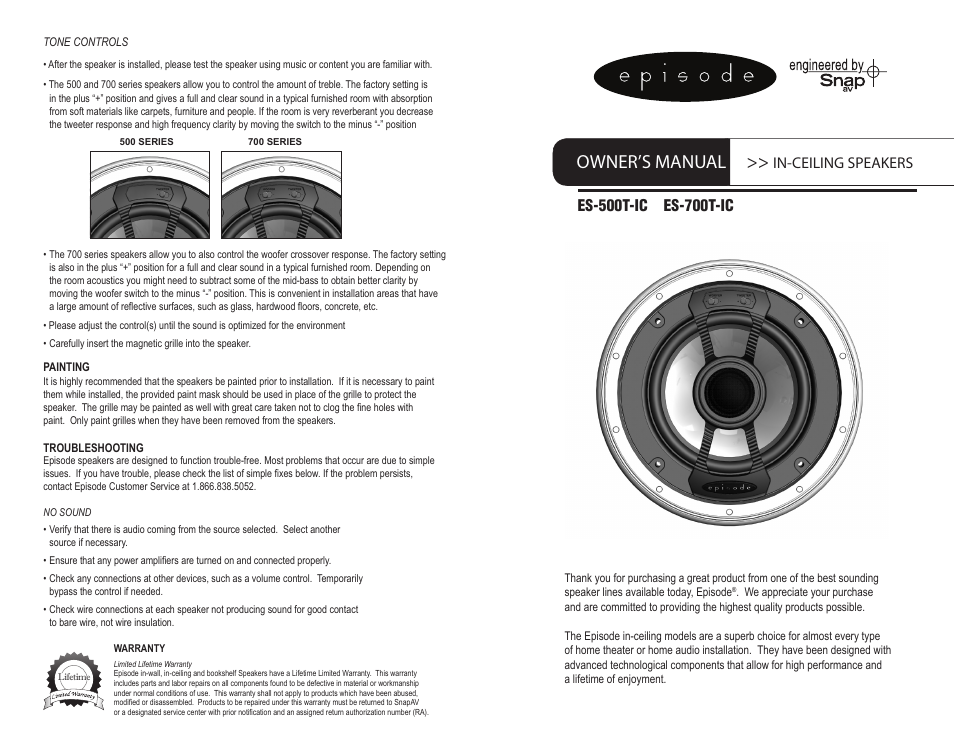 Staub Electronics ES-500T-IC-8 EPISODE - 500 SERIES THIN BEZEL 8IN IN-CEILING SPEAKER(PAIR) User Manual | 2 pages