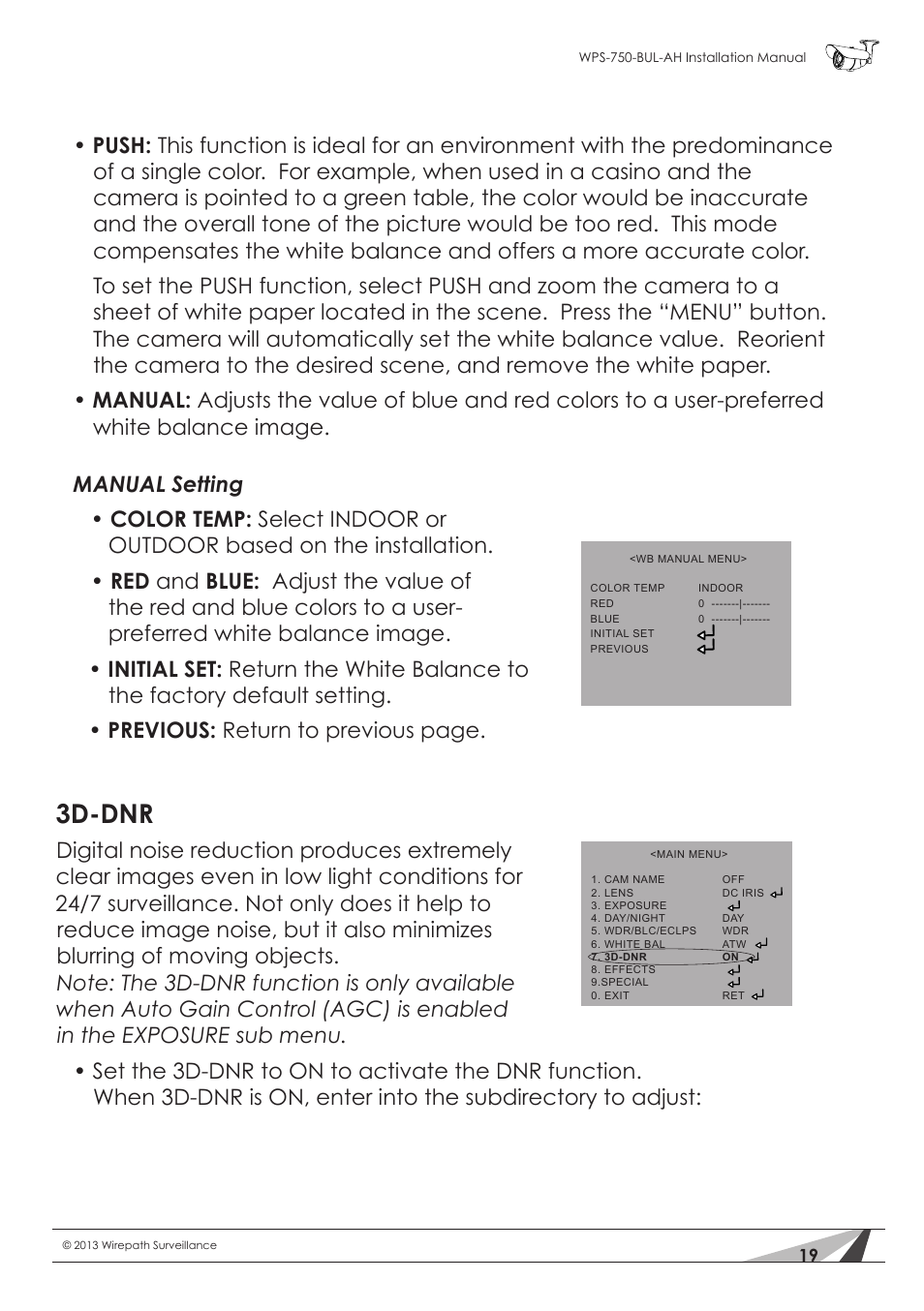 3d-dnr | Staub Electronics WPS-750-BUL-AH WIREPATH - SURVEILLANCE 750-SERIES BULLET ANALOG OUTDOOR CAMERA WITH IR AND HEATER (650TVL) User Manual | Page 19 / 32