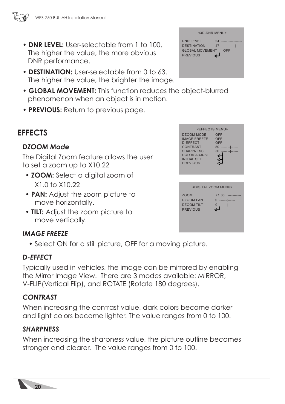 Effects | Staub Electronics WPS-750-BUL-AH WIREPATH - SURVEILLANCE 750-SERIES BULLET ANALOG OUTDOOR CAMERA WITH IR AND HEATER (650TVL) User Manual | Page 20 / 32