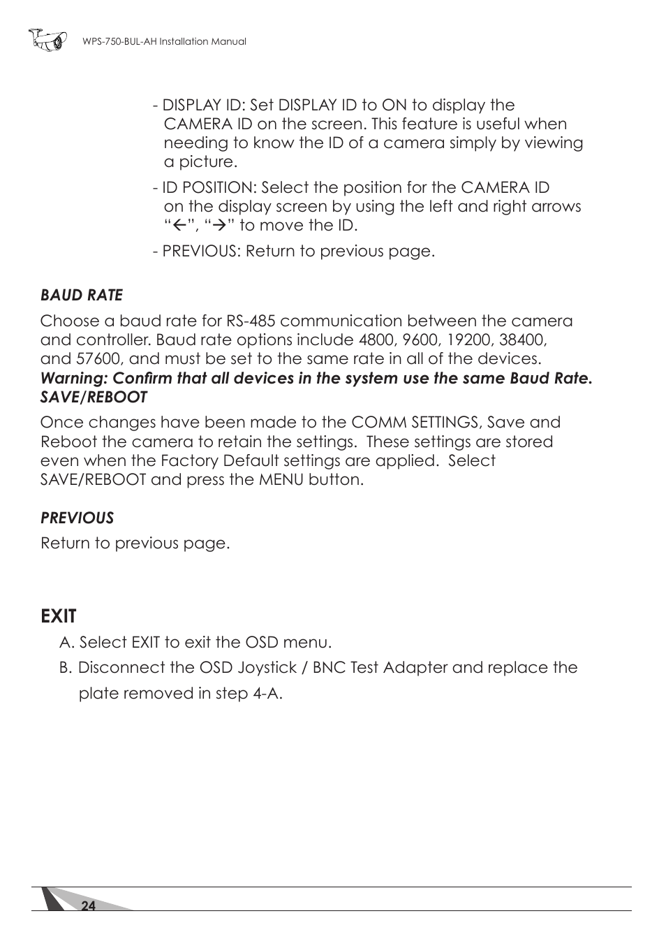 Exit | Staub Electronics WPS-750-BUL-AH WIREPATH - SURVEILLANCE 750-SERIES BULLET ANALOG OUTDOOR CAMERA WITH IR AND HEATER (650TVL) User Manual | Page 24 / 32