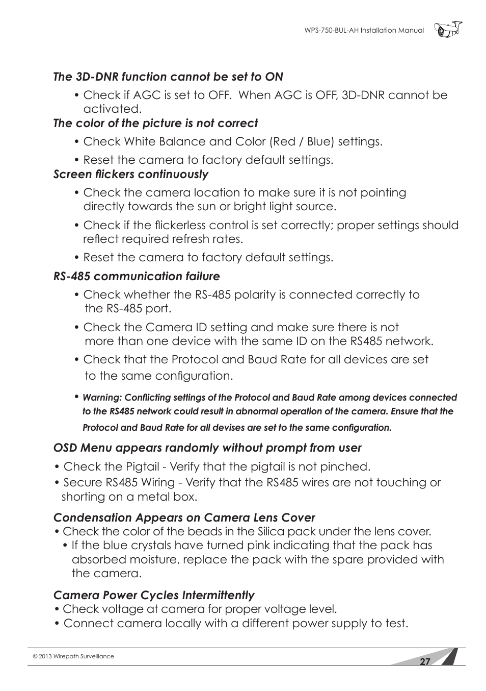 Staub Electronics WPS-750-BUL-AH WIREPATH - SURVEILLANCE 750-SERIES BULLET ANALOG OUTDOOR CAMERA WITH IR AND HEATER (650TVL) User Manual | Page 27 / 32