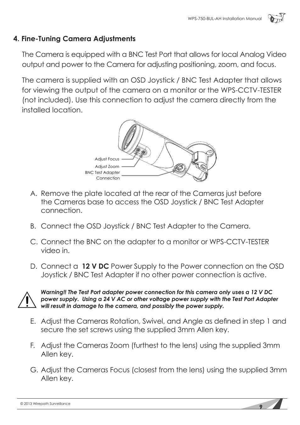 Staub Electronics WPS-750-BUL-AH WIREPATH - SURVEILLANCE 750-SERIES BULLET ANALOG OUTDOOR CAMERA WITH IR AND HEATER (650TVL) User Manual | Page 9 / 32