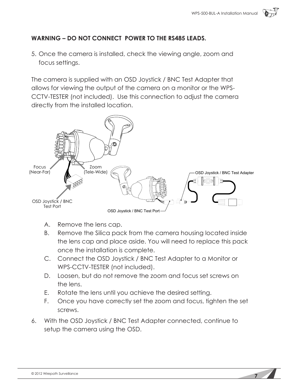 Staub Electronics WPS-700-BUL-A WIREPATH - TRUE DAY_NIGHT OUTDOOR VARIFOCAL BULLET CAMERA (600 TVL, D-WDR) User Manual | Page 7 / 28