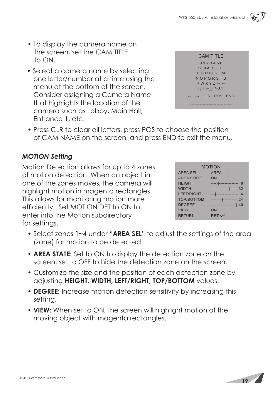 Staub Electronics WPS-550-BUL-A WIREPATH - SURVEILLANCE 550-SERIES BULLET ANALOG OUTDOOR CAMERA WITH IR (600 TVL) User Manual | Page 19 / 30