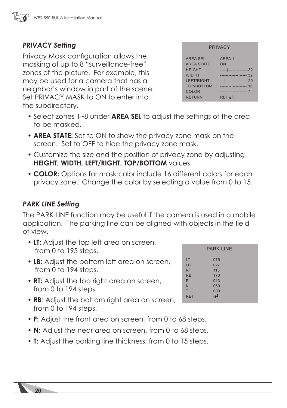 Staub Electronics WPS-550-BUL-A WIREPATH - SURVEILLANCE 550-SERIES BULLET ANALOG OUTDOOR CAMERA WITH IR (600 TVL) User Manual | Page 20 / 30