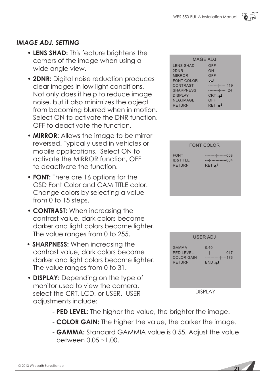 Staub Electronics WPS-550-BUL-A WIREPATH - SURVEILLANCE 550-SERIES BULLET ANALOG OUTDOOR CAMERA WITH IR (600 TVL) User Manual | Page 21 / 30
