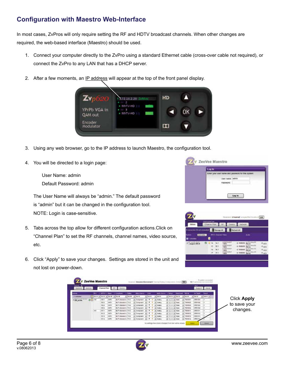 Configuration with maestro web-interface | Staub Electronics ZVPRO610 ZEEVEE - SINGLE CHANNEL ANALOG HD DISTRIBUTION OVER COAX User Manual | Page 6 / 8