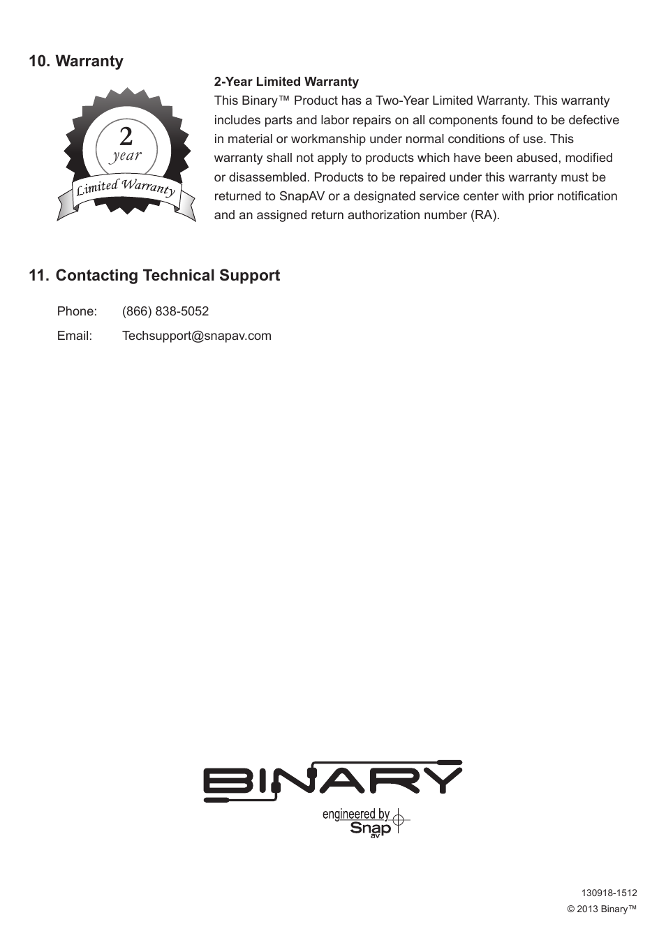 Year | Staub Electronics B-500-RX-230-IR BINARY - HD BASE T RECEIVER WITH BI-DIRECTIONAL IR FOR B-500 HDBASET MATRIX SWITCHERS User Manual | Page 12 / 12