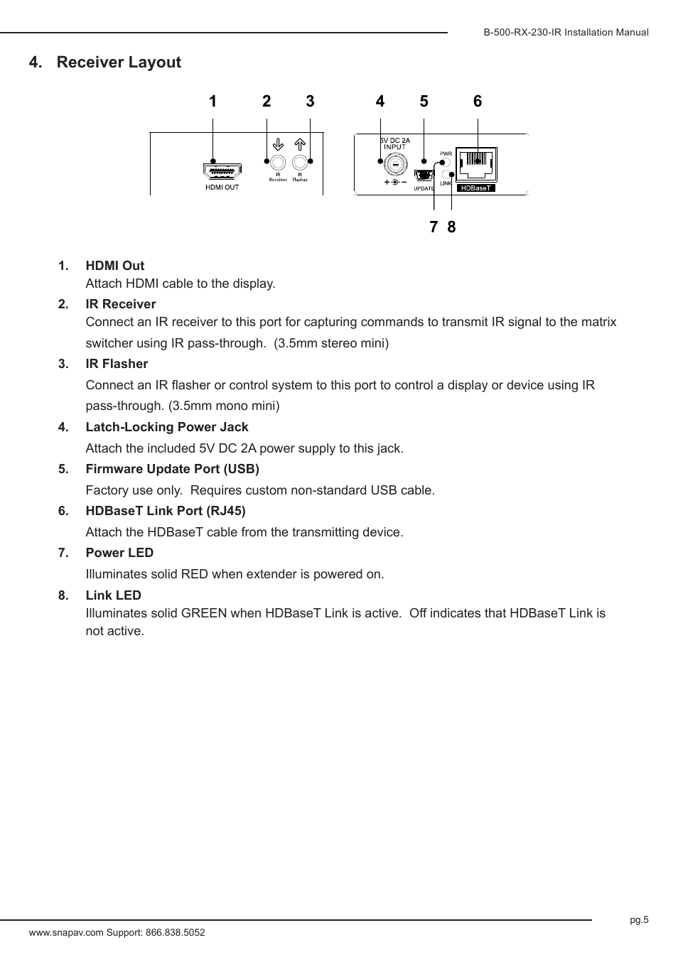 Staub Electronics B-500-RX-230-IR BINARY - HD BASE T RECEIVER WITH BI-DIRECTIONAL IR FOR B-500 HDBASET MATRIX SWITCHERS User Manual | Page 5 / 12