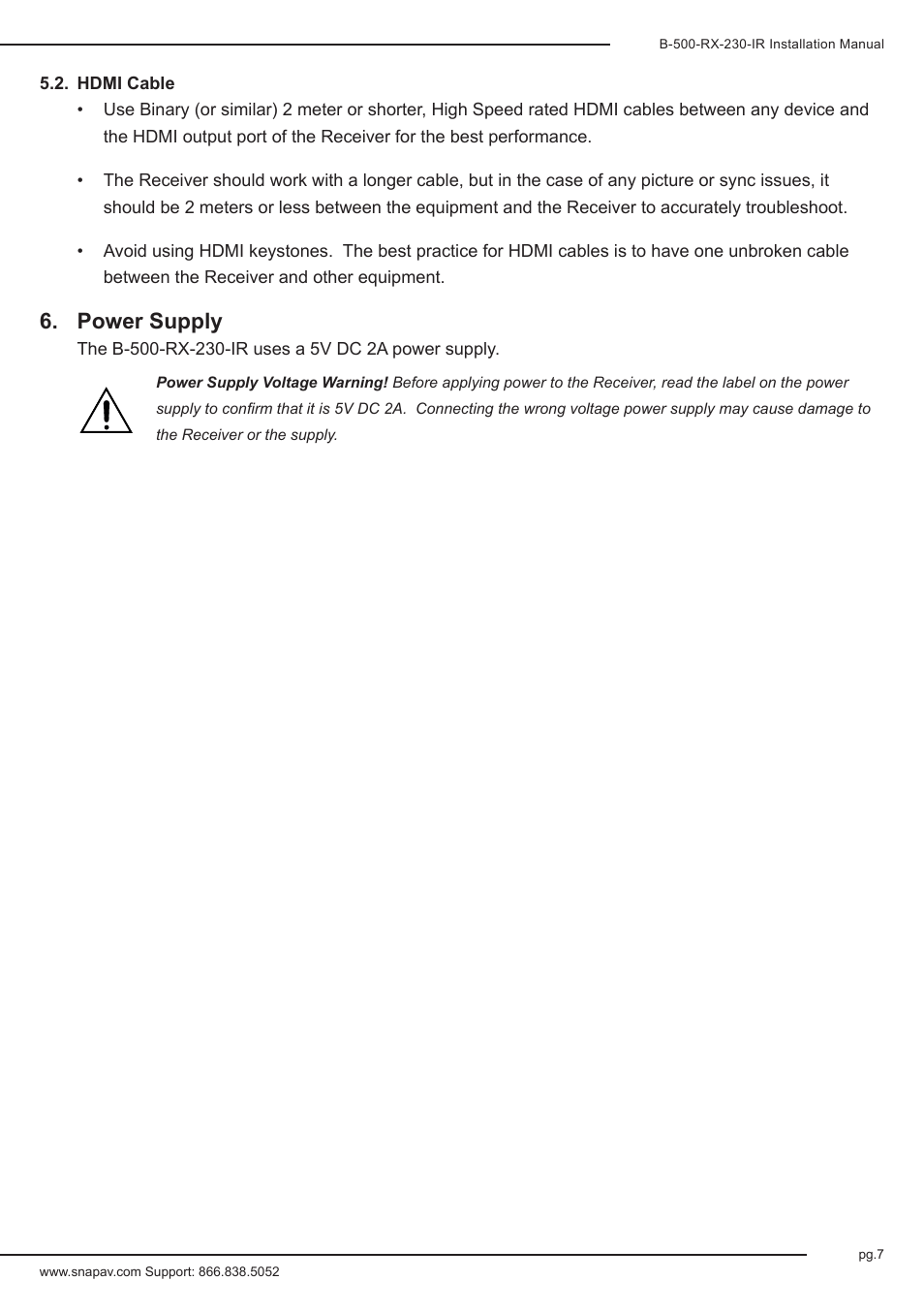 Power supply | Staub Electronics B-500-RX-230-IR BINARY - HD BASE T RECEIVER WITH BI-DIRECTIONAL IR FOR B-500 HDBASET MATRIX SWITCHERS User Manual | Page 7 / 12