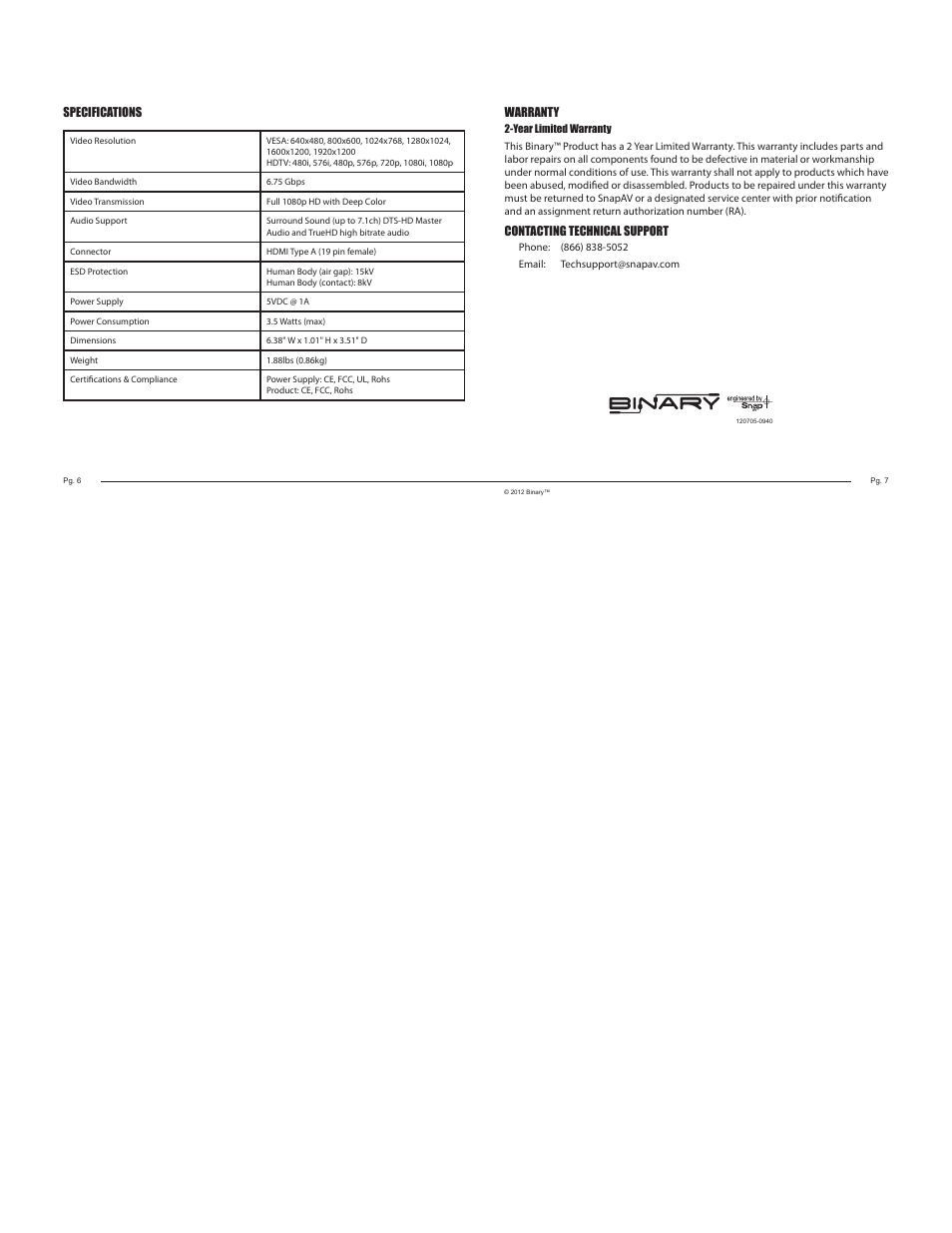 Staub Electronics B-220-HDSWTCH-5X1 BINARY - HDMI 5X1 SWITCHER User Manual | Page 2 / 2