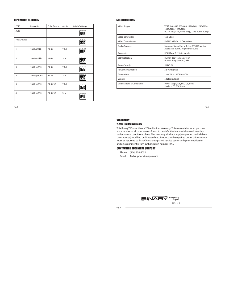 Staub Electronics B-220-HDSPLTR-1X8 BINARY - 1X8 HDMI SPLITTER SUPPORTS 3D AND DEEP COLOR User Manual | Page 2 / 2