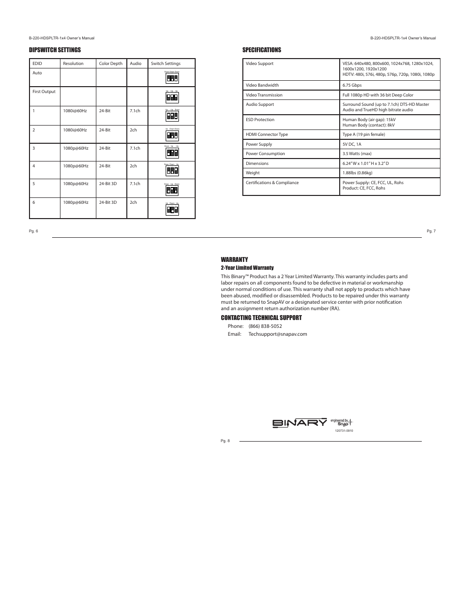 Staub Electronics B-220-HDSPLTR-1X4 BINARY - 1X4 HDMI SPLITTER SUPPORTS 3D AND DEEP COLOR User Manual | Page 2 / 2