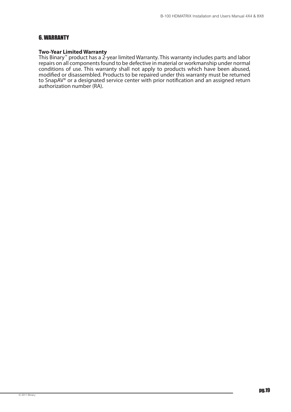 Staub Electronics B-100-HDMATRIX-4X4 BINARY - HDMI 4X4 MATRIX SWITCH WITH HDMI OUTPUTS User Manual | Page 19 / 21