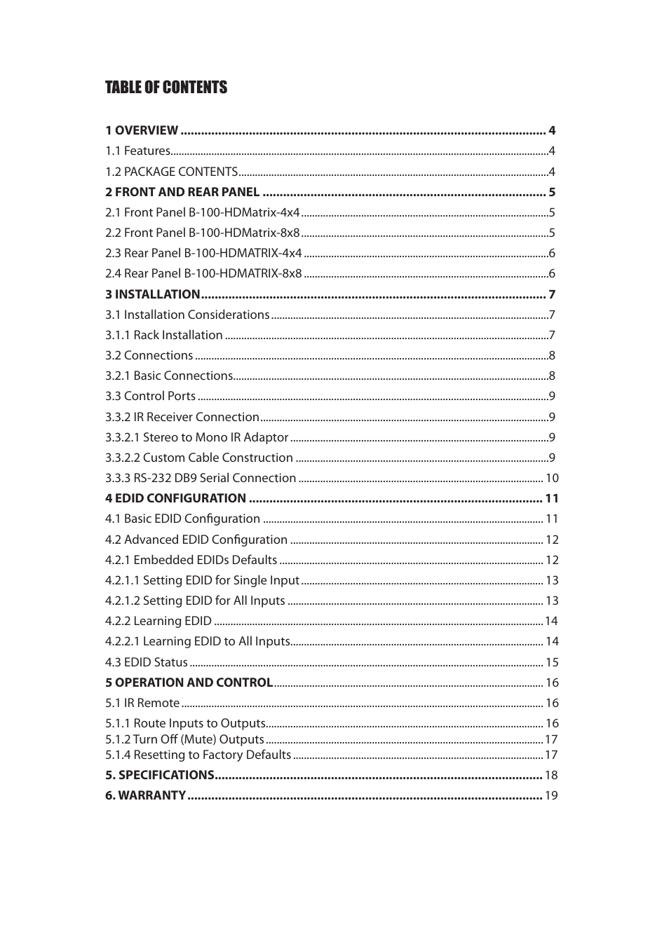 Staub Electronics B-100-HDMATRIX-4X4 BINARY - HDMI 4X4 MATRIX SWITCH WITH HDMI OUTPUTS User Manual | Page 3 / 21